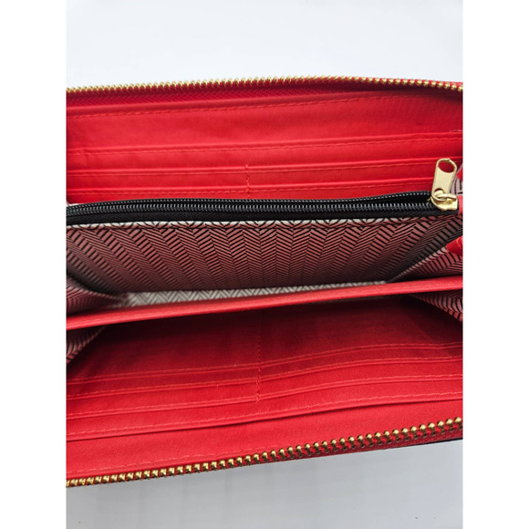 Women's Floral Wallet Card Holder Zipper Pouch Black Red Pink Green - Picture 6 of 6